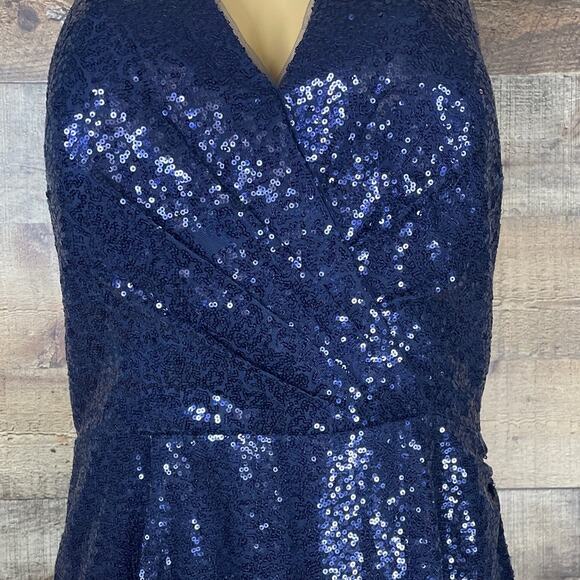 B2 Jasmine Long V-neck Halter Sequin Bridesmaid Dress Gown Midnight Blue Size 18 - Picture 3 of 11